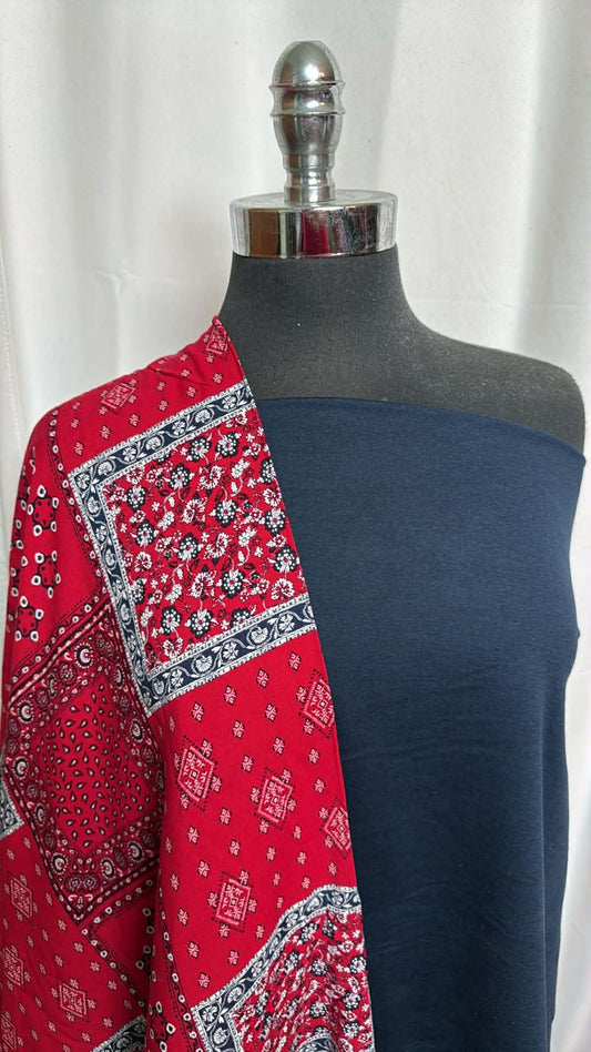 NAVY/RED BANDANA BUNDLE : 1+YD Navy Peached PF & 2YD Red Bandana Rayon Challis : A29725