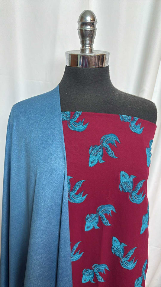 BLUE/RED FISH BUNDLE : 3.5YD Fish Stretch Woven & 1.5YD Blue Light-Weight N/S : A27599