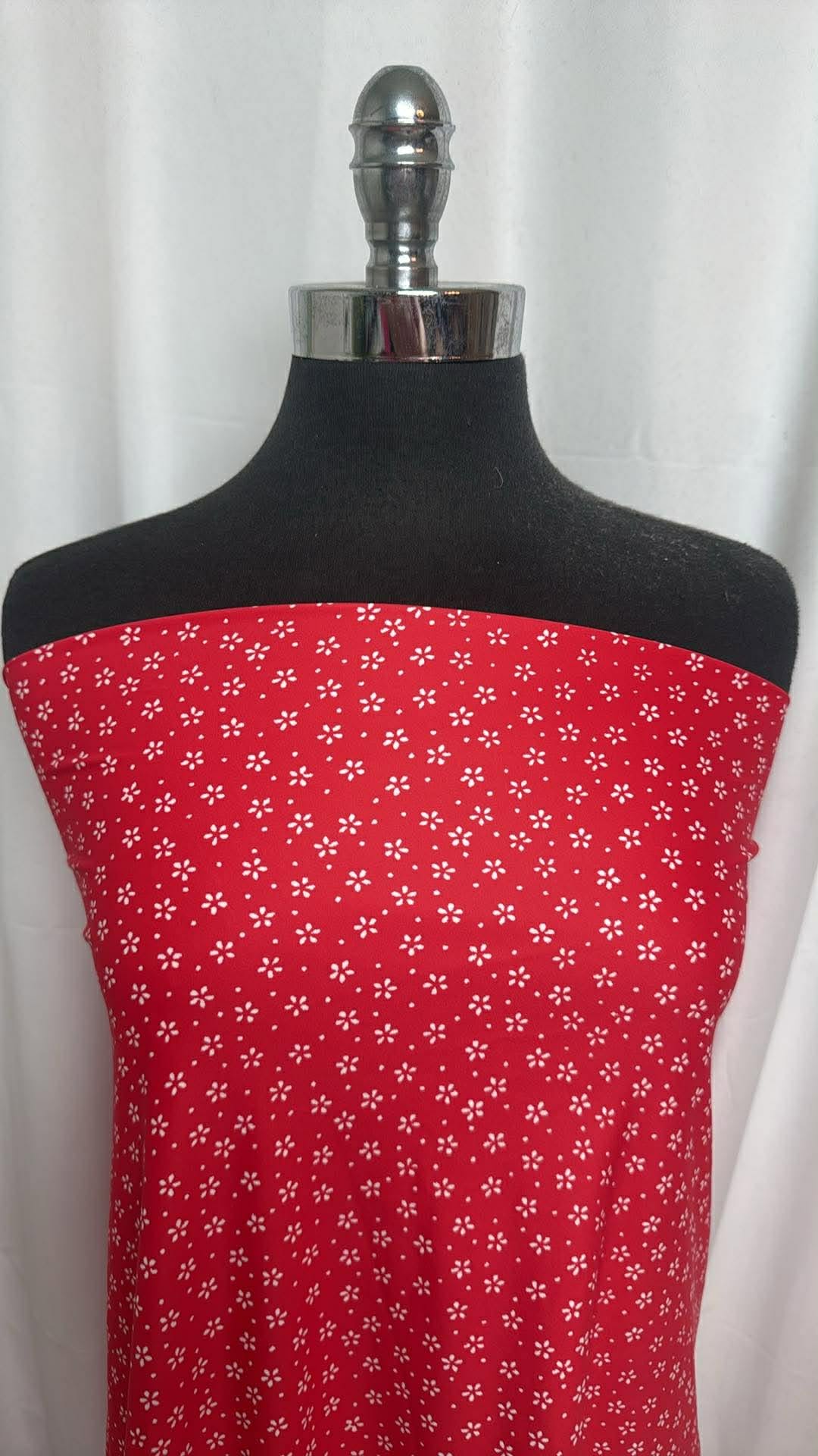 Red Ditsy Floral - Designer Nylon/Spandex Swim - 1 Yard Cut