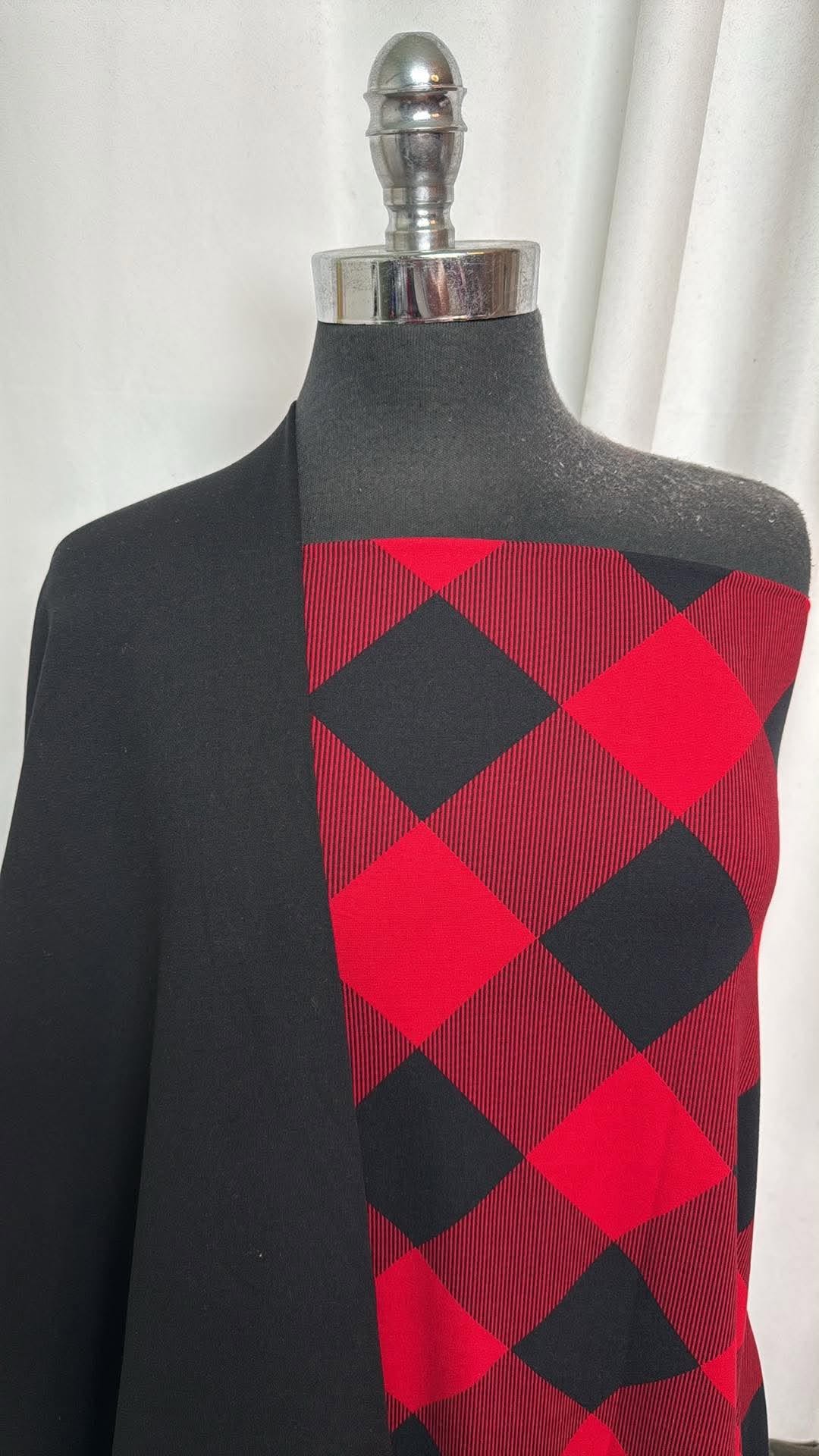 BLACK/RED PLAID BUNDLE : 1.5YD Solid Black Peached PF & 3YD Black/Red Plaid DBP : A30785