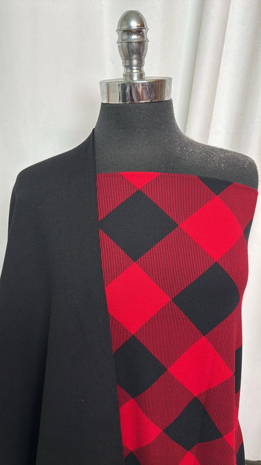 BLACK/RED PLAID BUNDLE : 1.5YD Solid Black Peached PF & 3YD Black/Red Plaid DBP : A30785