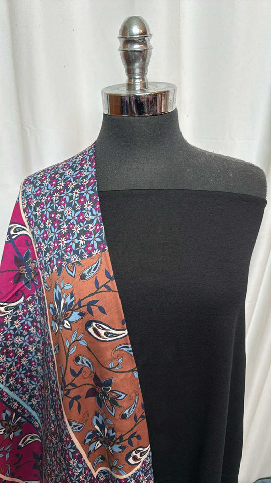 BLACK/SCARF PRINT BUNDLE : 2YD Scarf Print Silk/Cotton Woven & 2YD Black Ponte : A28347