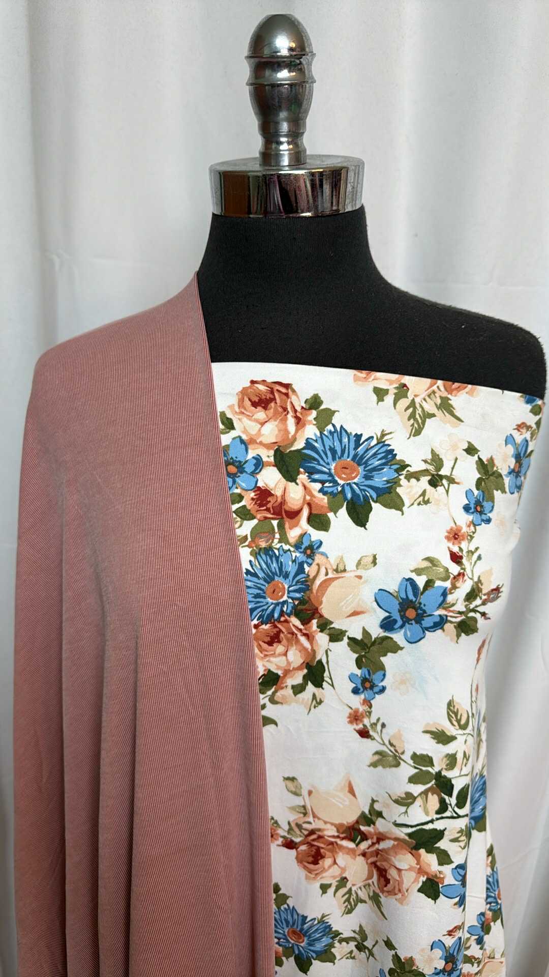 IVORY FLORAL/MARSALA BUNDLE : 2YD Ivory Floral DBP & 2YD Marsala Rib Cupro : A28486