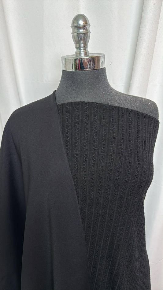 DOUBLE BLACK BUNDLE : 2YD Black Textured Cotton-Blend SK (70" Wide) & 2YD Black Stretch Softshell : A30401