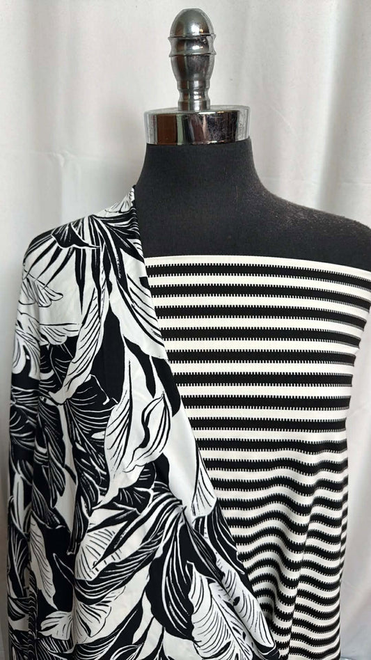 BLACK/WHITE GEO FLORAL/STRIPE BUNDLE : 2YD Black/White Stripe N/S & 1.5YD Black/White Geo Floral N/S : A29934