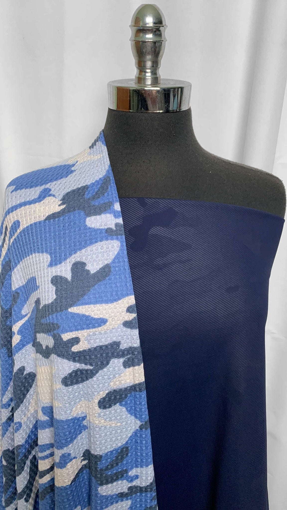 NAVY/BLUE CAMO BUNDLE : 1.5YD Blue/Ivory Camo Waffle & 1YD Navy Camo Brushed-Back PF : A25797
