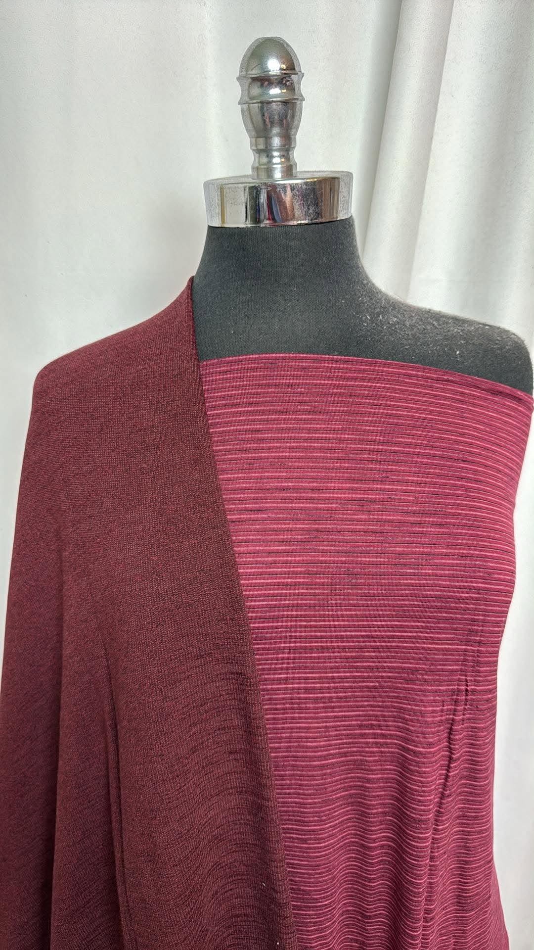BURGUNDY/TINY STRIPE BUNDLE :  2YD Tiny Stripe C/P/S & 1YD Heathered Burgundy C/P FT : A30737