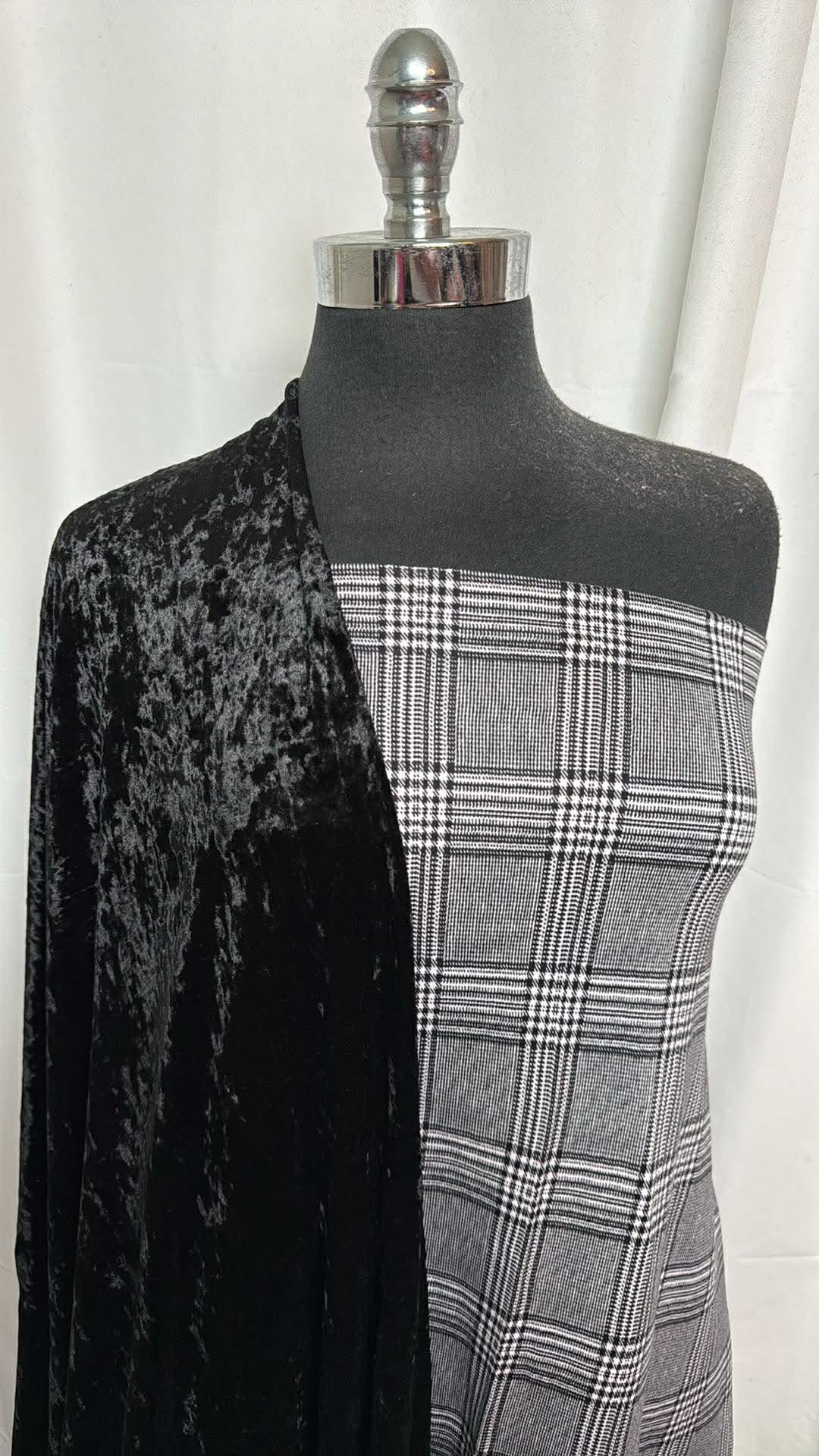 PLAID/VELVET BUNDLE : 2YD Plaid DBP & 2YD Black Crushed Stretch Velvet : A30497
