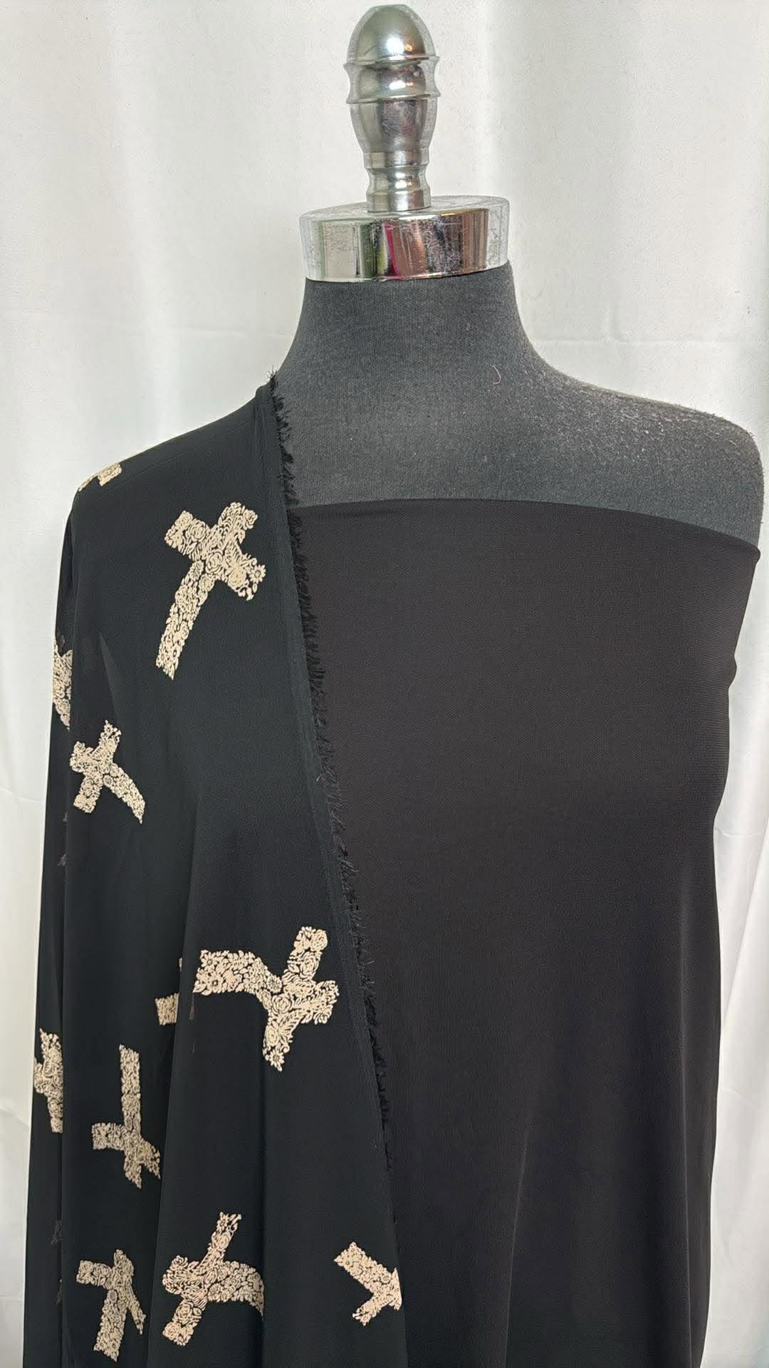 BLACK/SCATTERED CROSSES BUNDLE : 2YD Black Stretch Woven & 2YD Scattered Crosses Chiffon : A30203