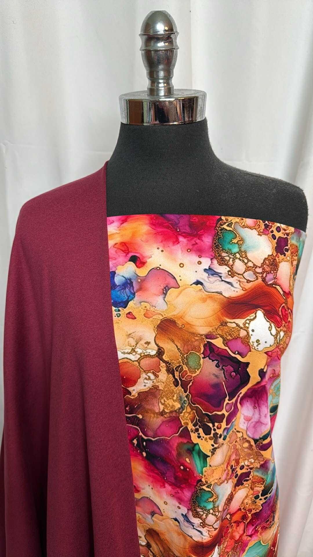 BURGUNDY/BRIGHT ACID INK BUNDLE : 2YD Burgundy Peached PF & 33" Cut of Bright Acid Ink Peached PF : A27552