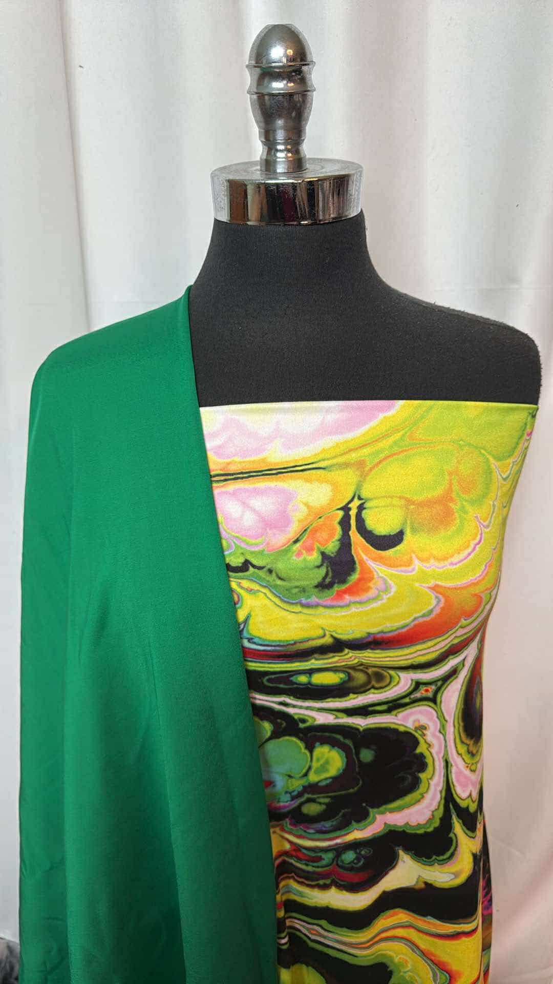 GREEN/OIL SLICK BUNDLE : 2YD Multi-Colored Oil Slick DBP & 2YD Green Japanese Ponte : A26957