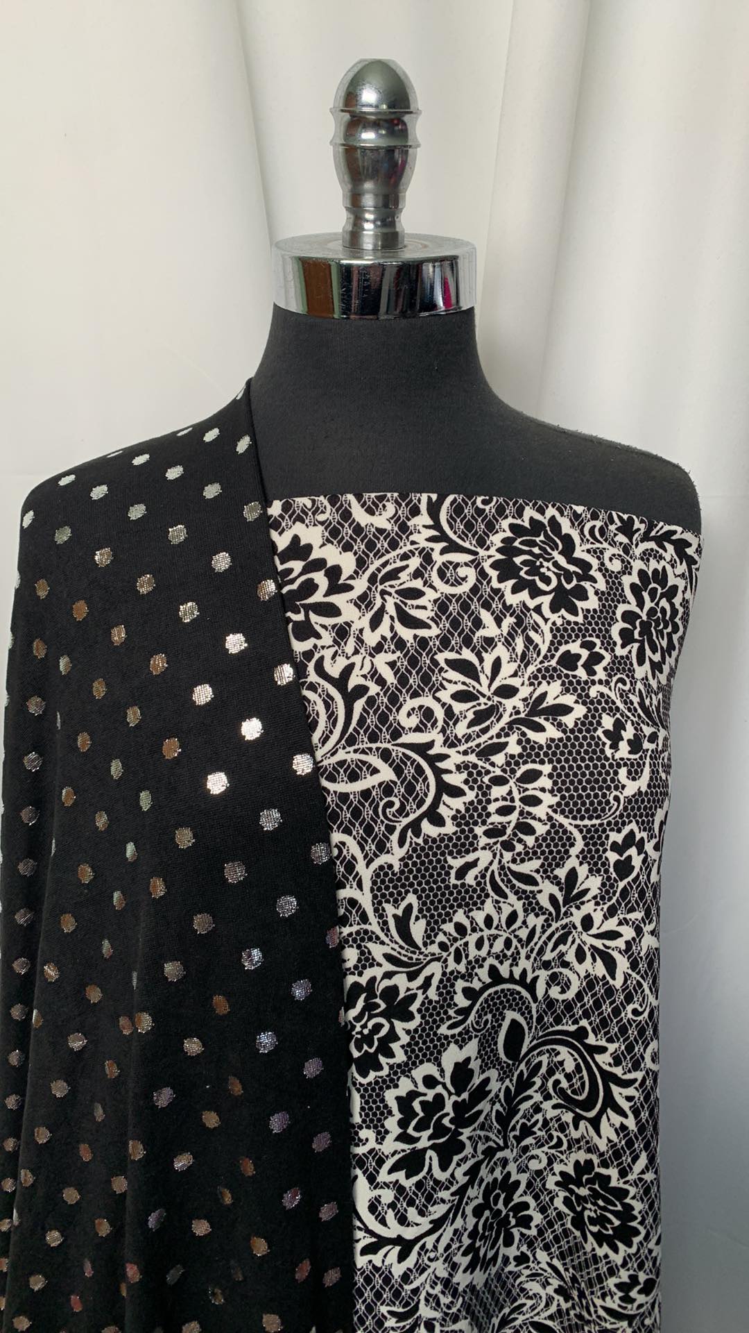 FOIL DOT BUNDLE : 2YD Lace Print Crepe Scuba & 2YD Dots Foil Oakley SK : A2264