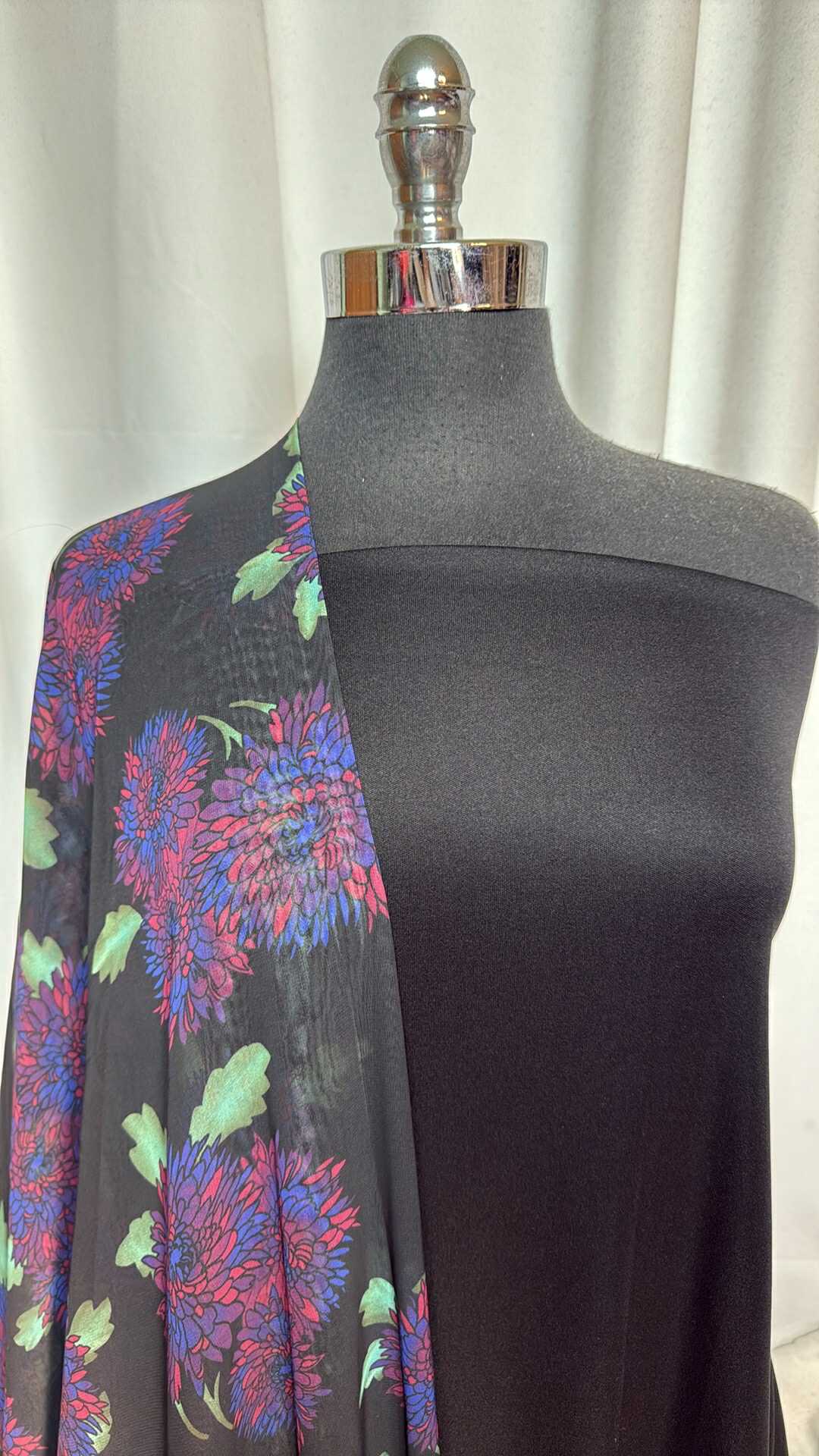 BLACK/FLORAL CHIFFON BUNDLE : 2YD Black PIL & 2YD Black Floral Chiffon : A28841