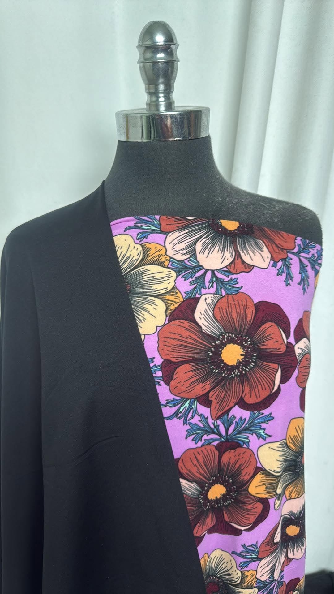 BLACK/LAVENDER FLORAL BUNDLE : 1YD Lavender Floral DBP & 1YD Black Peached PF : A30827