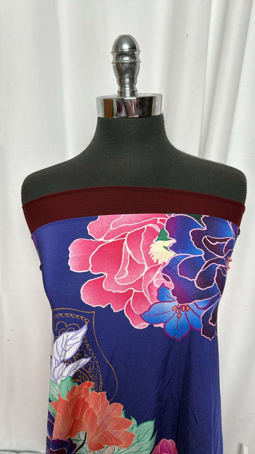 BURGUNDY MESH/FLORAL PANELS BUNDLE : Two 24" Panels of Floral Designer N/S & 1YD Burgundy Power Mesh : A27276
