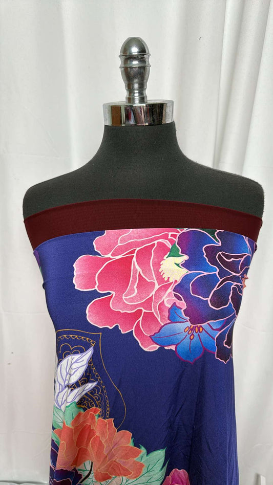 BURGUNDY MESH/FLORAL PANELS BUNDLE : Two 24" Panels of Floral Designer N/S & 1YD Burgundy Power Mesh : A27276