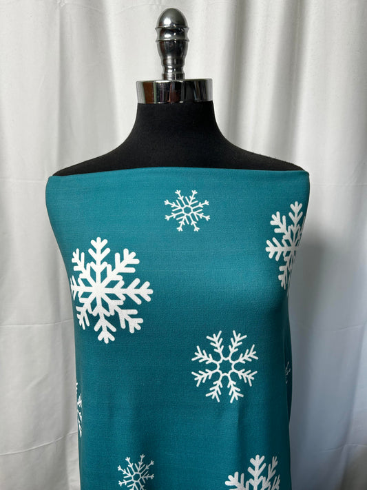 Teal Snowflakes - Oakley Sweater Knit - 2 Yard Cut