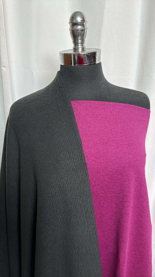 CHARCOAL/FUCHSIA BUNDLE : 1YD Fuchsia Peached PF & 1YD Charcoal Rib Fleece : A29726