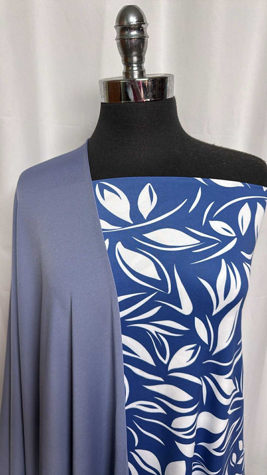 BLUE LEAVES BUNDLE : 2YD Blue Leaves ITY & 2YD Solid Yoga PF : A29314