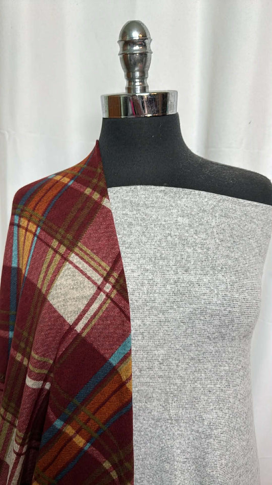 HEATHER GREY/DIAGONAL PLAID BUNDLE : 2YD Diagonal Plaid Brushed Hacci SK & 2YD Heathered Grey Brushed Hacci SK : A29475