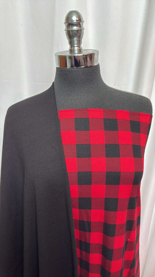 BLACK/RED PLAID BUNDLE : 2YD Black Heavy C/S 1x1 Rib & 2YD Black/Red Buffalo Plaid DBP : A28034