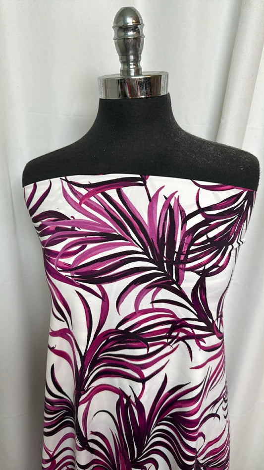 Purple Leaves on White - Nylon/Spandex Swim- 1 Yard Cut