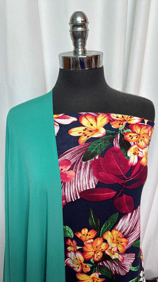 TURQUOISE/FLORAL BUNDLE : 1+YD Turquoise ITY & 2+YD Floral R/S : A27734