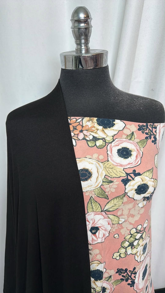 BLACK/BLUSH FLORAL BUNDLE : 2YD Blush Floral DBP & 2YD Black DBP : A30804