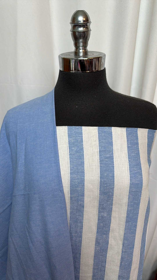 STRIPE LINEN/CHAMBRAY BUNDLE : 2YD Stripe Linen Poly Woven & 2YD Blue Chambray : A27698