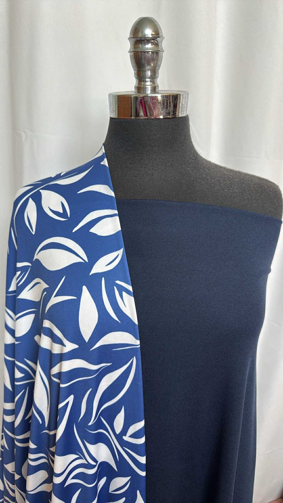 NAVY/BLUE LEAVES BUNDLE : 2YD Navy PF Rib & 1.5YD Blue Leaves ITY : A28939