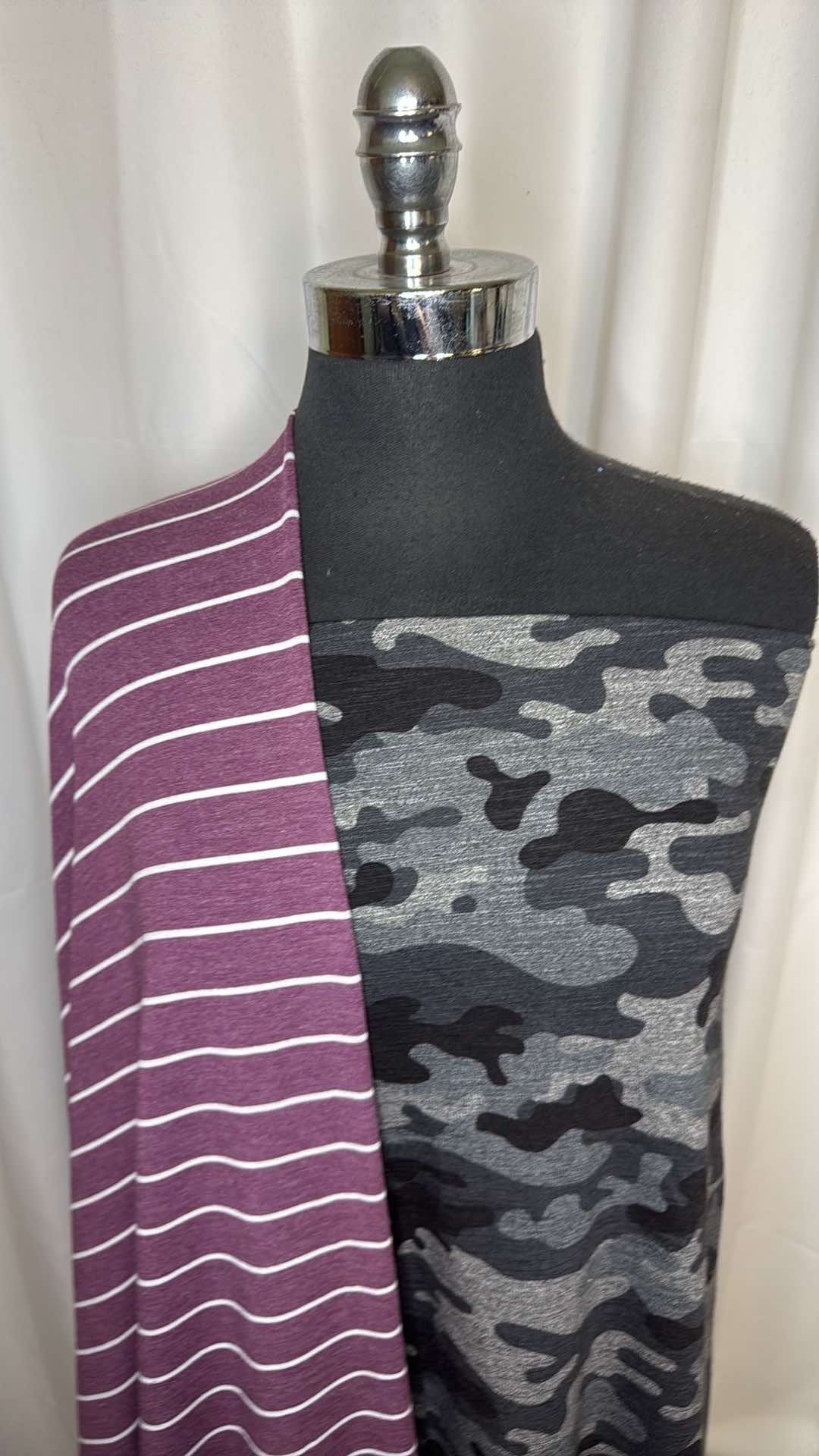 PLUM STRIPE/CHARCOAL CAMO BUNDLE : 2YD Plum Stripe PRS FT & 2YD Charcoal Camo C/S FT : A26741