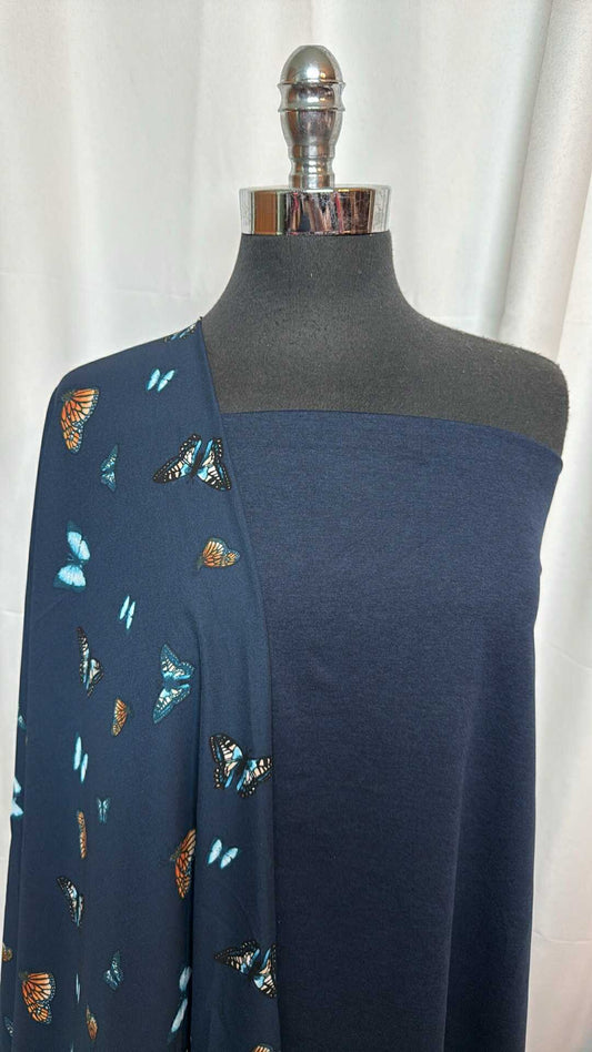 NAVY/BUTTERFLY BUNDLE : 2YD Butterfly PWD & 2YD Navy Peached PF : A28752