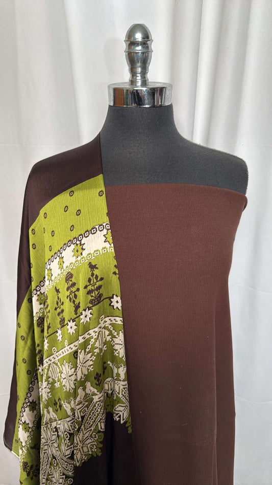 BROWN/FLORAL STRIPE BUNDLE : 4YD Floral/Stripe Poly Woven  & 1.5YD Brown C/S Rib : A26468