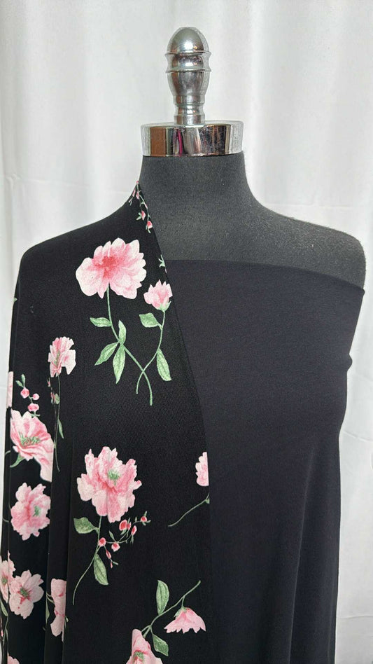 BLACK/PINK FLORAL BUNDLE : 2YD Black Cotton Jersey & 2YD Black/Pink Floral Oakley SK : A29041