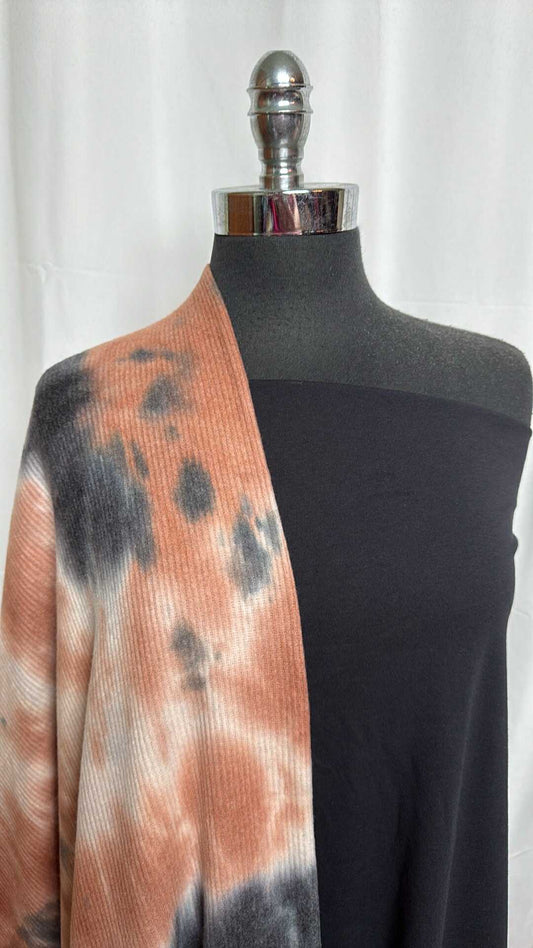 BLACK/TIE DYE RIB BUNDLE : 2YD Black Cotton Jersey & 2YD Tie Dye Rib Brushed Hacci SK : A28969
