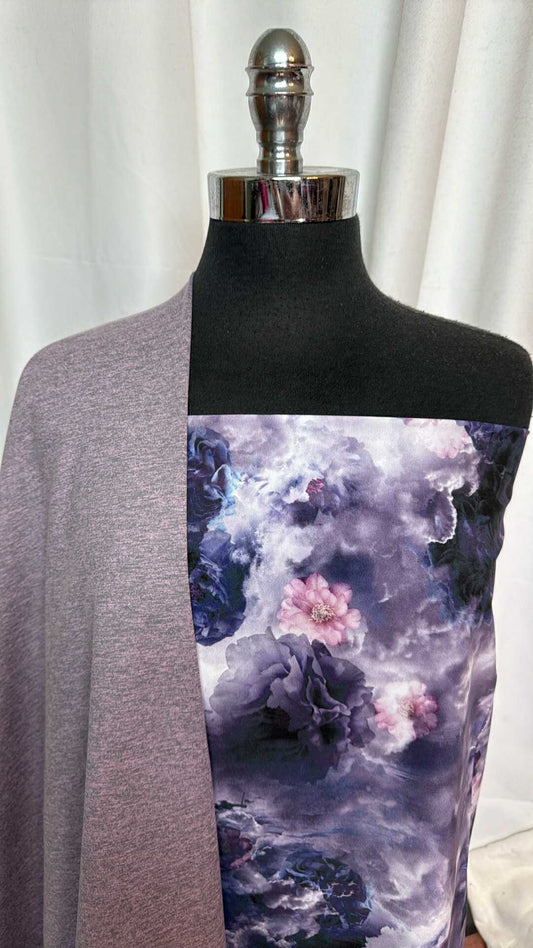 LILAC-GREY/PURPLE FLORAL BUNDLE : 1.5YD Purple Floral Stretch Boardshort & 1.5YD Lilac/Grey Peached PF : A28842