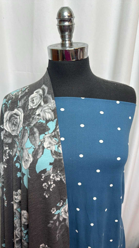 DENIM DOTS/FLORAL DOT BUNDLE : 2YD Denim Dots DBP & 2YD Charcoal Floral PRS FT : A27981