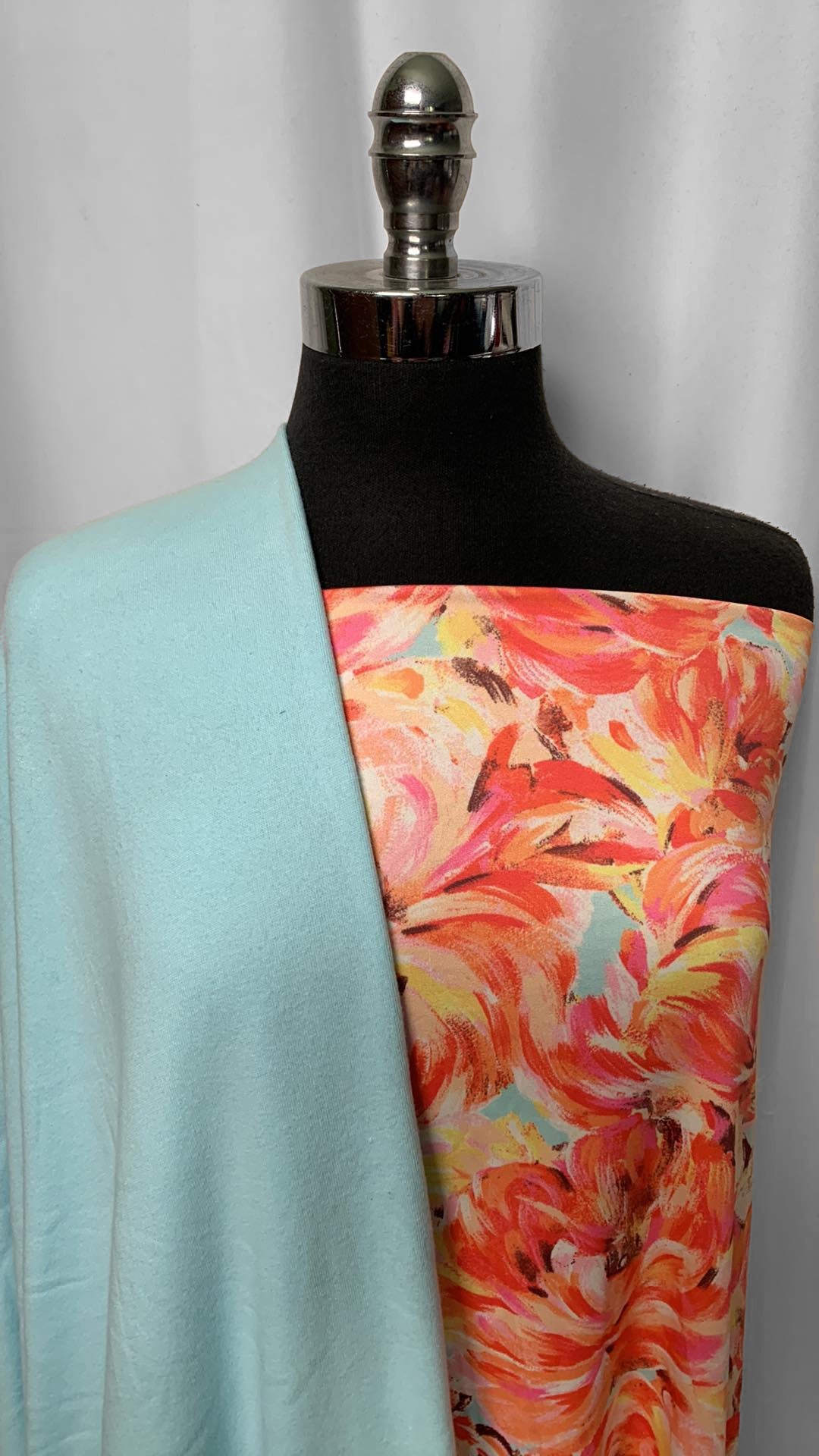 LIGHT BLUE/ORANGE FLORAL BUNDLE : 2YD Orange Floral ITY & 3YD Light Blue Loop Terry : A2174