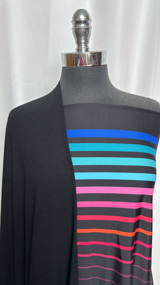 BLACK/STRIPES BUNDLE : 2YD Horizontal Stripes N/S Swim & 1YD Black R/S Rib : A29179