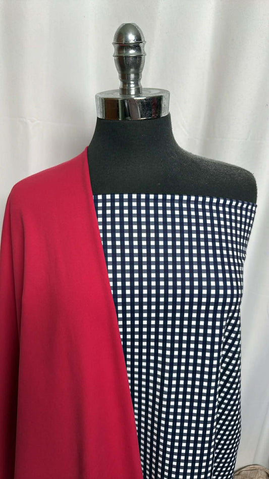 RED/NAVY PLAID BUNDLE : 2YD Navy/White Plaid Peached PF & 1.5YD Red Brushed Interlock PF : A29679