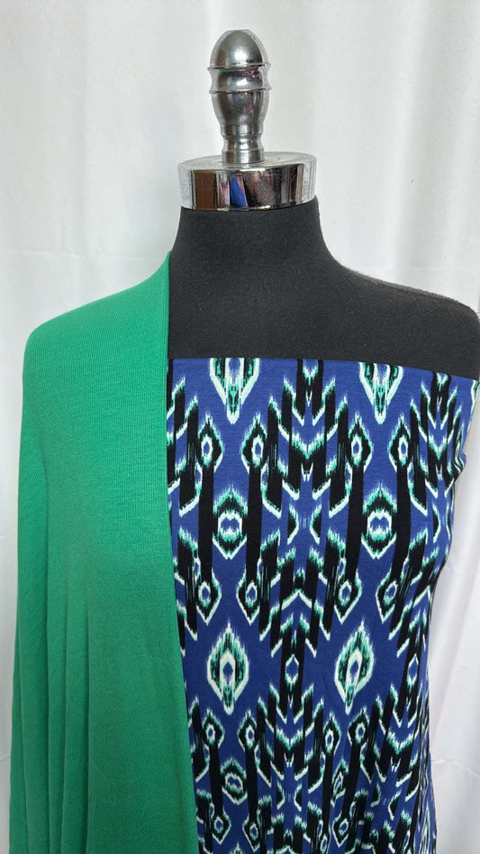 GREEN/BLUE GEO BUNDLE : 2YD Green Modal Rib & 2YD Blue Geo Light-Weight C/S : A27395