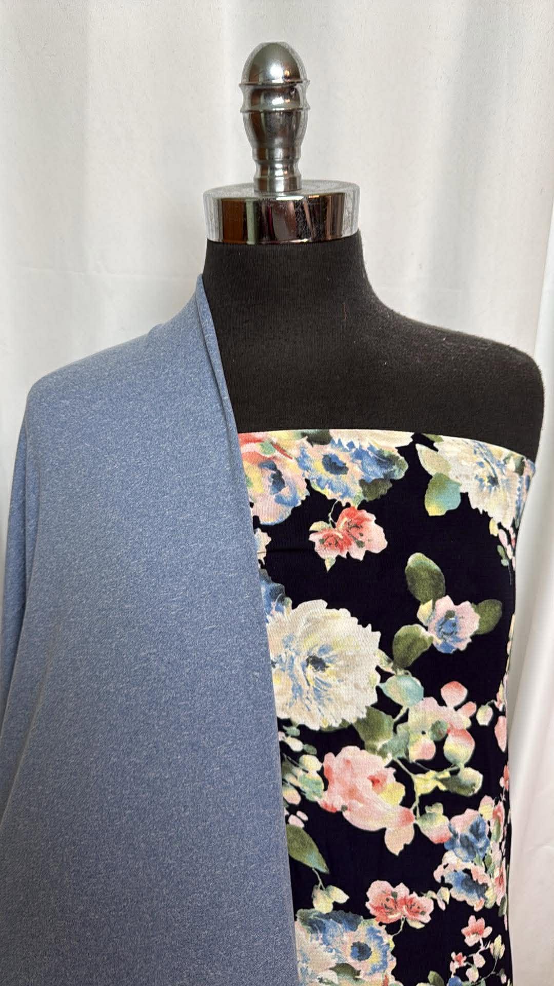 2-TONE BLUE/FLORAL BUNDLE : 2YD Floral Bubble Crepe & 2YD Blue 2-Tone DBP : A30132