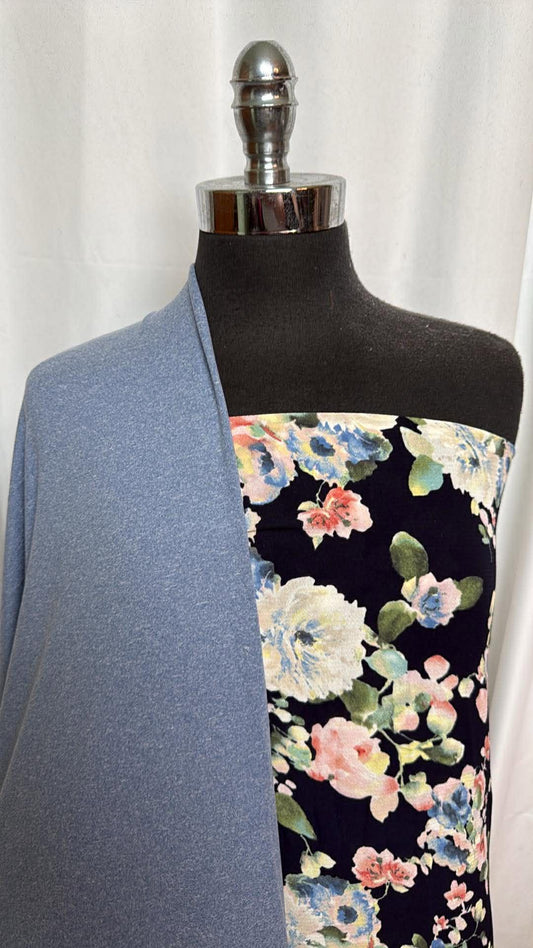 2-TONE BLUE/FLORAL BUNDLE : 2YD Floral Bubble Crepe & 2YD Blue 2-Tone DBP : A30132