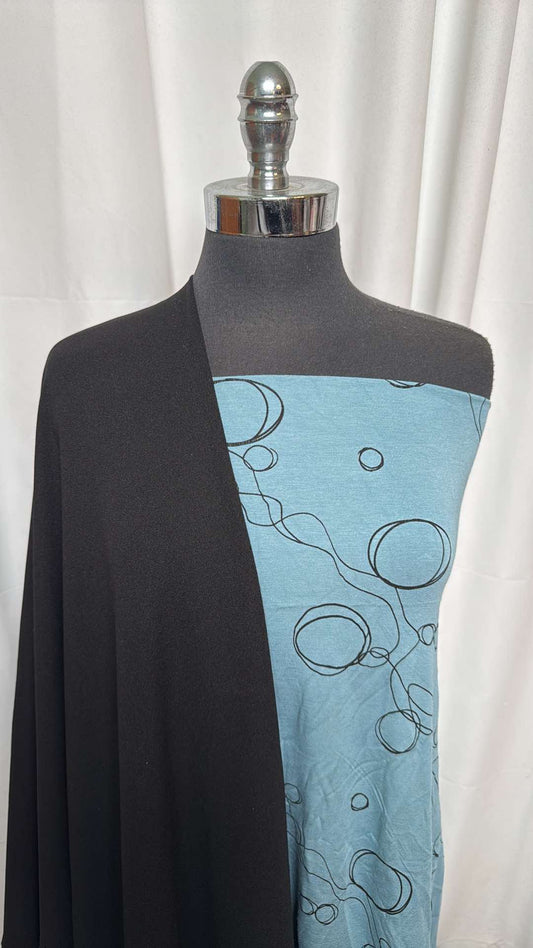 BLACK/BUBBLES BUNDLE : 2YD Black Crepe Scuba & 1+YD Bluebird Bubbles C/M/S : A26374