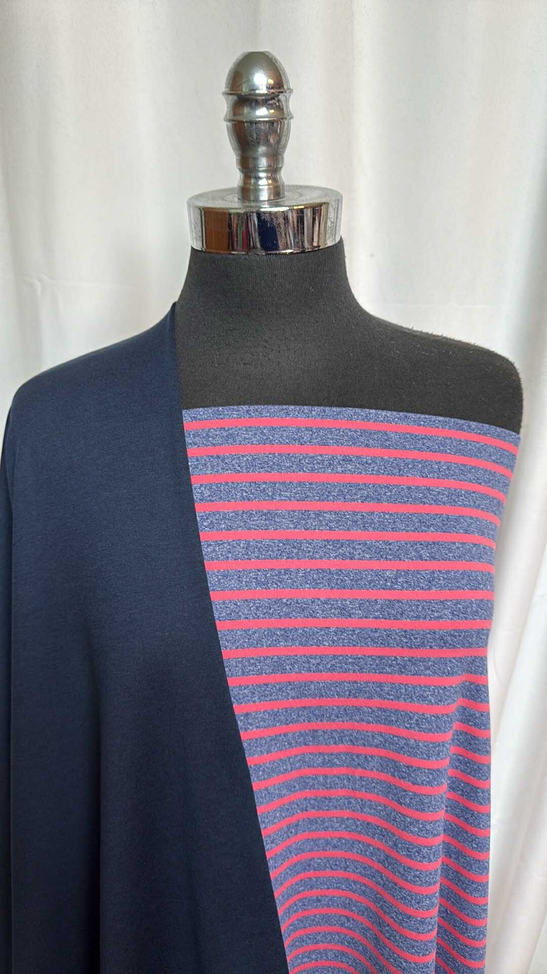 NAVY/BLUE-RED STRIPE BUNDLE : 1+YD Navy Peached PF & 2YD Blue/Red Stripe Mid-Weight Peached PF : A28549
