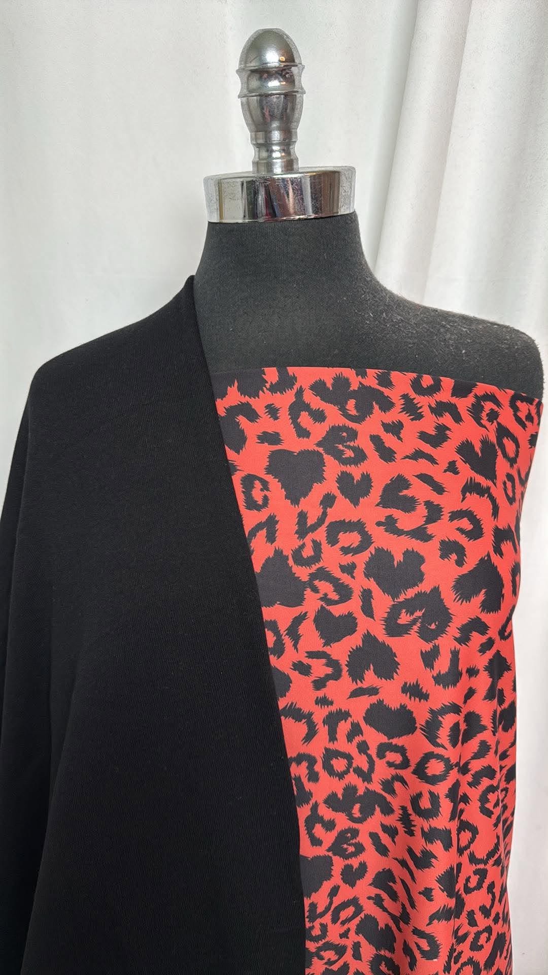 BLACK/ORANGE LEOPARD BUNDLE :  1.5YD Burnt Orange Heart/Leopard Yoga PF & 2YD Black Sweatshirt : A30739