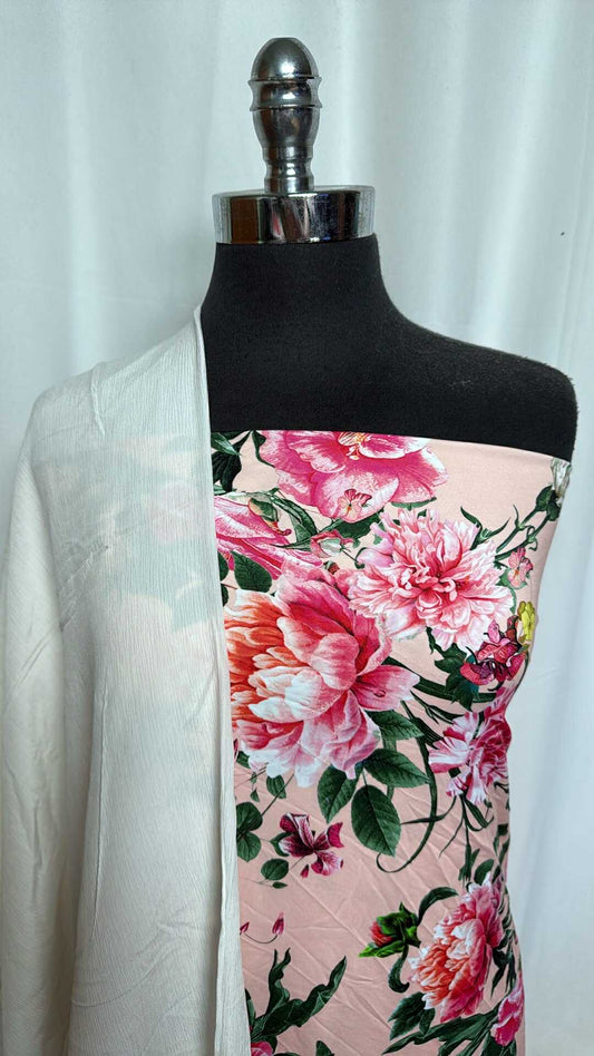 CRINKLE SILK/FLORAL BUNDLE : 2YD Floral N/S Swim & 2YD Crinkle Silk Woven : A29258