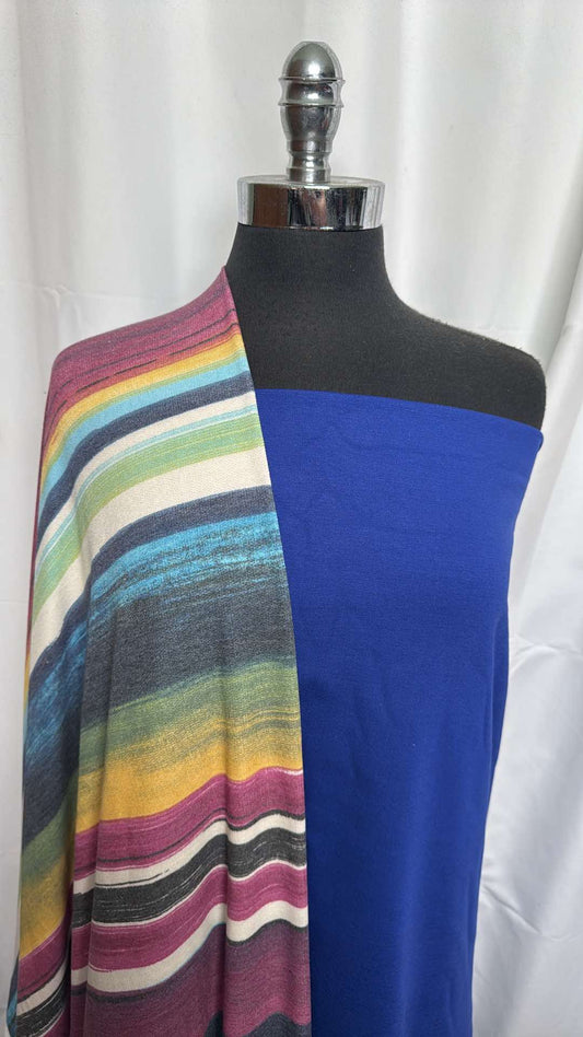 ROYAL/VARIEGATED STRIPE BUNDLE : 2YD Royal Nylon Ponte & 2YD Variegated Stripe PRS FT : A26125
