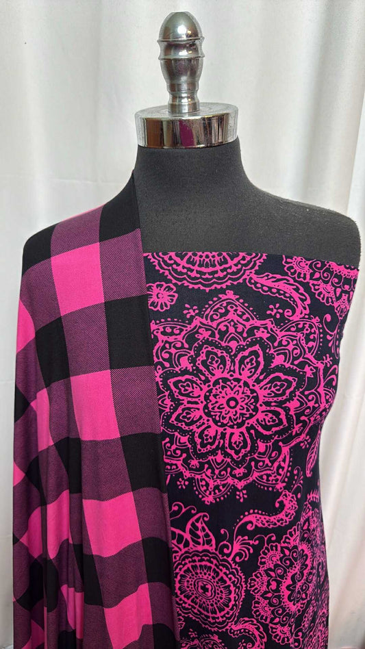 FUCHSIA MANDALA/PLAID BUNDLE : 2YD Fuchsia Mandala DBP & 2YD Buffalo Plaid DBP : A27982