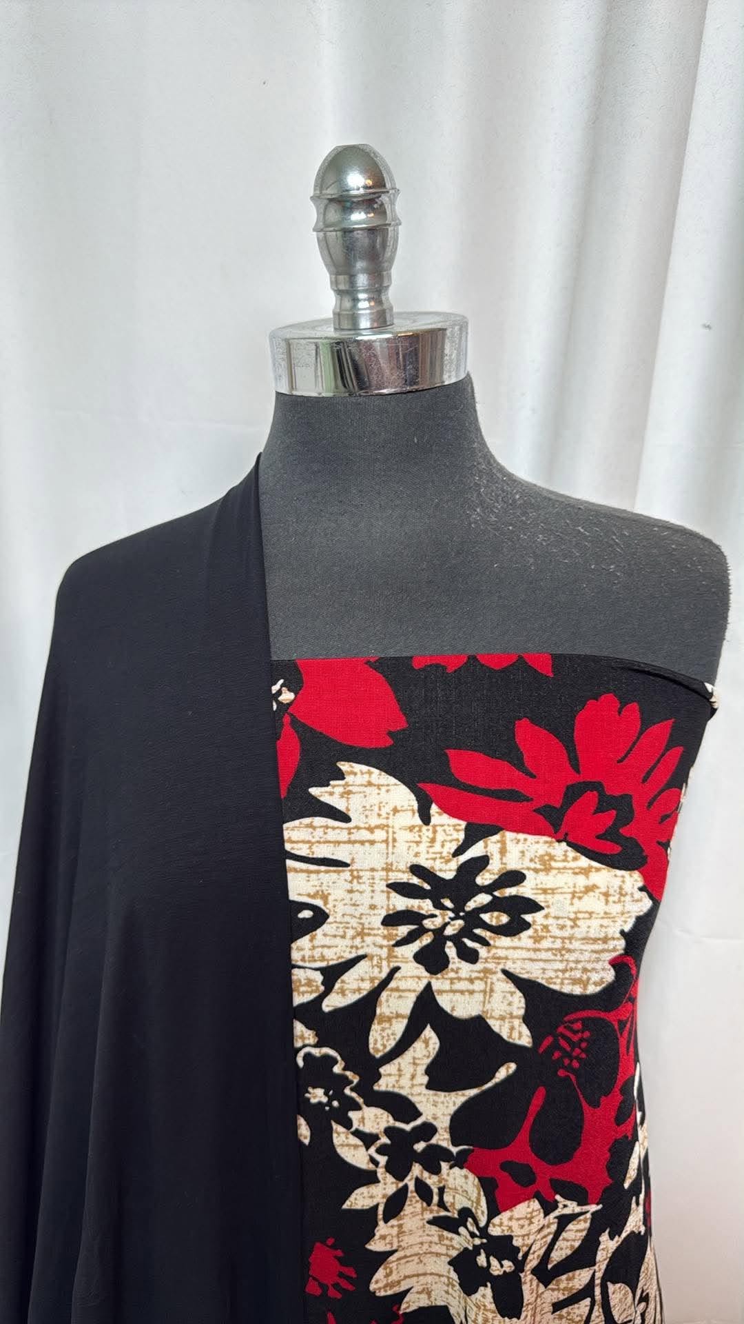 BLACK/RED FLORAL BUNDLE : 2YD Black/Red Floral Slinky & 2YD Black Micro Modal : A31105